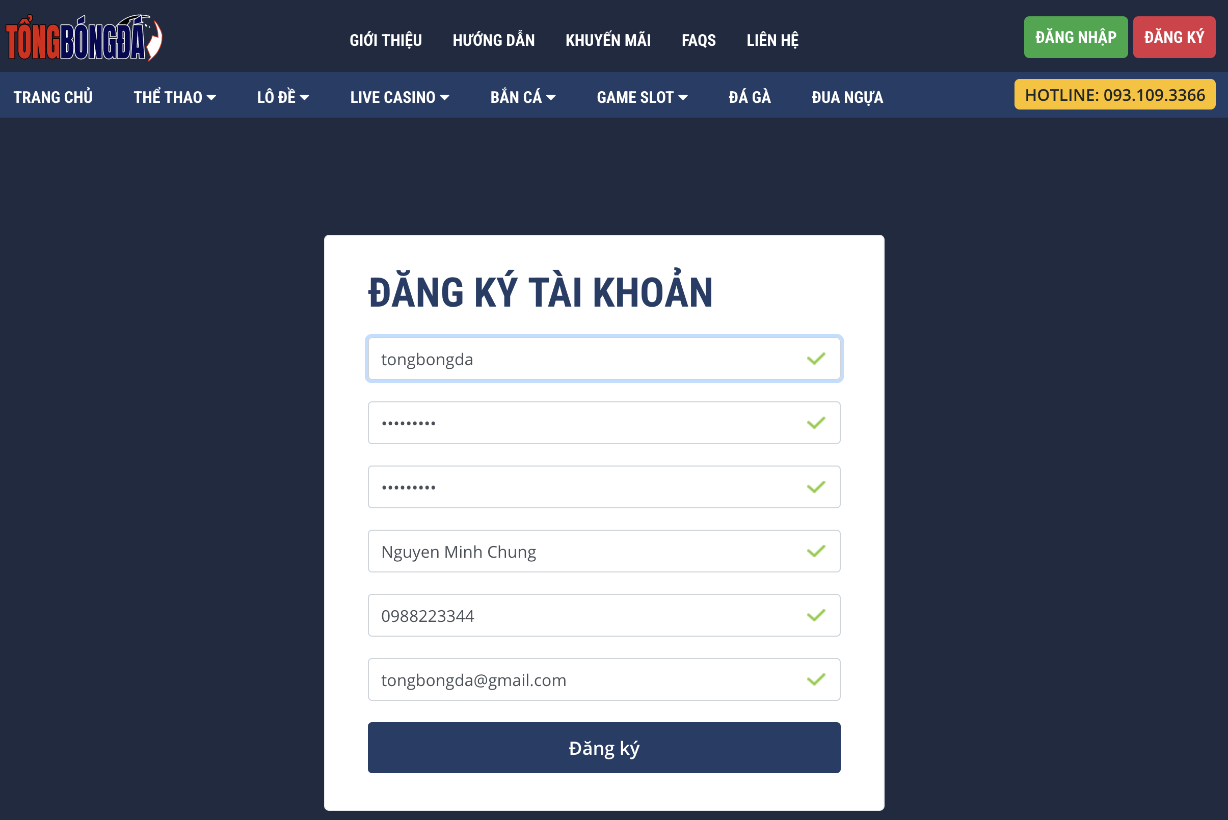 Đăng ký tài khoản TONGBONGDA như thế nào?